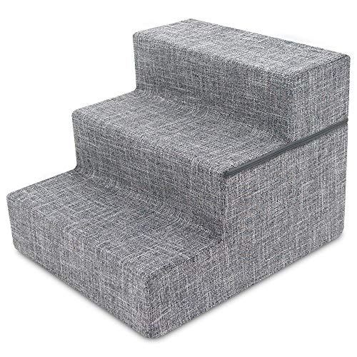 Read more about the article Made in USA Foldable Pet Steps/Stairs with CertiPUR-US Certified Foam by Best Pet Supplies  – Gray Linen, 3-Steps (H: 16.5″)