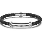Carleen Freedom 925 Sterling Silver Mens Leather Bracelet