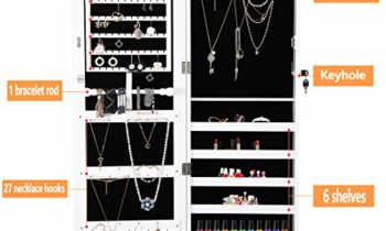 Read more about the article SUPER DEAL Jewelry Armoire Lockable Jewelry Cabinet Wall/Door Mounted Jewelry Organizer with Full Length Mirror and Drawers – 14.5W x 48H in – Frosty White (White)