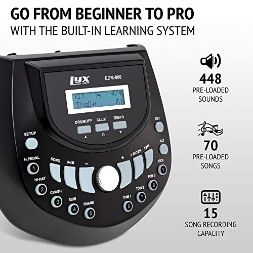 Read more about the article LyxJam 8-Piece Electronic Drum Kit, Professional Drum Set with Real Mesh Fabric, 448 Preloaded Sounds, 70 Songs, 15-Song Recording Capacity, Choke,Rim,Edge Capability & Kick Pad, Drum Sticks Included