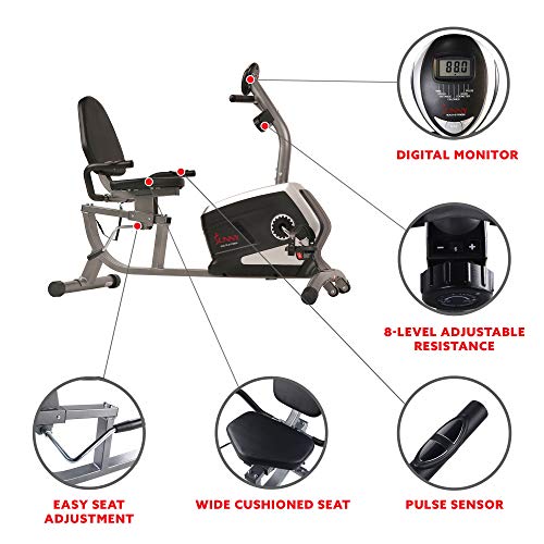 Read more about the article Sunny Health & Fitness Magnetic Recumbent Exercise Bike, Pulse Rate Monitoring, 300 lb Capacity, Digital Monitor and Quick Adjustable Seat | SF-RB4616
