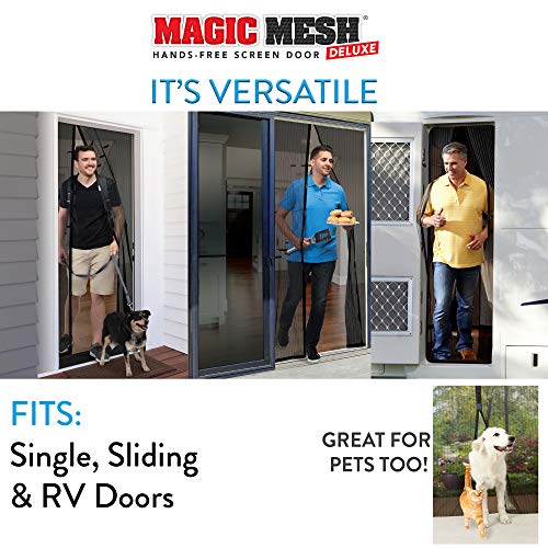 Read more about the article Magic Mesh Deluxe- Black- Hands Free Magnetic Screen Door, Mesh Curtain Keeps Bugs Out, Frame Hook & Loop, Hands Free, Pet & Kid Friendly- Fits Doors up to 39 x 83 Inches