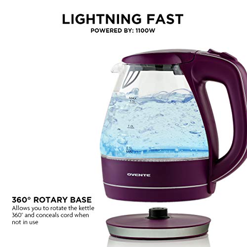 You are currently viewing Ovente Portable Electric Glass Kettle 1.5 Liter with Blue LED Light and Stainless Steel Base, Fast Heating Countertop Tea Maker Hot Water Boiler with Auto Shut-Off & Boil Dry Protection, Purple KG83P