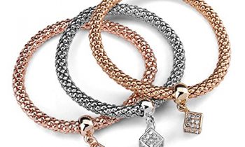 Read more about the article Charm Bracelet, UHIBROS 3PCS Corn Chain Stretch Rope Bracelet Set Bangle Jewelry Gold Silver Rose Gold Plated With Cube Pendant Embedded Crystal For Women Girls