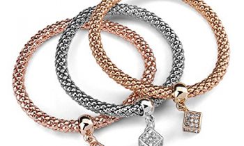 Read more about the article Charm Bracelet, UHIBROS 3PCS Corn Chain Stretch Rope Bracelet Set Bangle Jewelry Gold Silver Rose Gold Plated With Cube Pendant Embedded Crystal For Women Girls