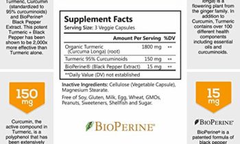 Read more about the article Turmeric Curcumin with BioPerine 95% Curcuminoids 1950mg with Black Pepper for Best Absorption, Made in USA, Most Powerful Joint Support, Turmeric Supplement Pills by Natures Nutrition – 180 Capsules