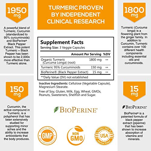 You are currently viewing Turmeric Curcumin with BioPerine 95% Curcuminoids 1950mg with Black Pepper for Best Absorption, Made in USA, Most Powerful Joint Support, Turmeric Supplement Pills by Natures Nutrition – 180 Capsules
