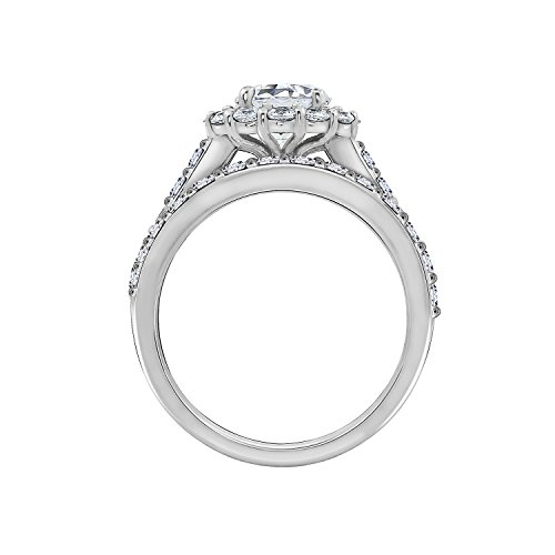 Read more about the article Platinum-Plated Sterling Silver Flower Halo Ring set with Swarovski Zirconia (2.9 cttw), Size 7