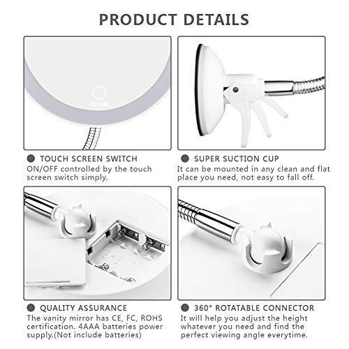 You are currently viewing 10X Magnifying Mirror with Light Makeup Mirror with Lights LED Lighted Makeup Mirror Vanity Mirror with Lights Flexible Gooseneck Mirror with Lights with Powerful Suction Cup