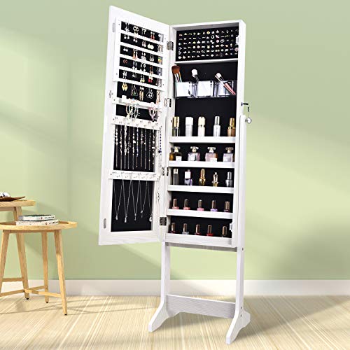 Read more about the article OUTDOOR DOIT Jewelry Organizer Jewelry Cabinet Jewelry armoire Standing Jewelry Box with Full Body Mirror and Large Storage Lockable Wooden Cabinet (White)