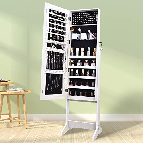 You are currently viewing OUTDOOR DOIT Jewelry Organizer Jewelry Cabinet Jewelry armoire Standing Jewelry Box with Full Body Mirror and Large Storage Lockable Wooden Cabinet (White)