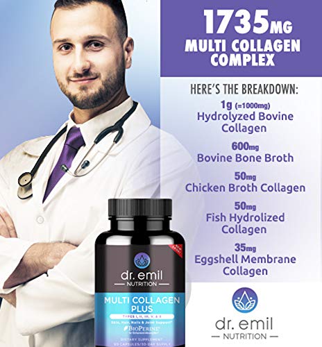 Read more about the article Dr. Emil Nutrition Multi Collagen Plus Pills (Type I, II, III, V, X) for Anti-Aging, Hair, Skin, Nails and Joint Support, 30 Day Supply