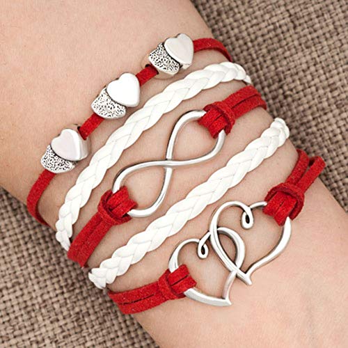 You are currently viewing LovelyJewelry Leather Wrap Bracelets Girls Double Hearts Infinity Rope Wristband Bracelets Gifts ()