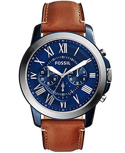 Read more about the article Fossil Men’s Grant Stainless Steel Quartz Watch with Leather Calfskin Strap, Silver/Blue IP, 22 (Model: FS5151)