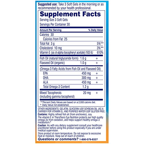 You are currently viewing TheraTears 1200mg Omega 3 Supplement for Eye Nutrition, Organic Flaxseed Triglyceride Fish Oil and Vitamin E, 90 Count