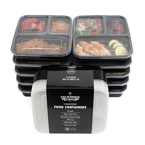 You are currently viewing California Home Goods 3 Compartment Bento Reusable Food Storage Containers with Lids, Set of 10, For Meal Prep, 21 Day Fix