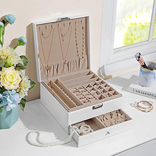 You are currently viewing SONGMICS Jewelry Box, 3 Layers Jewelry Organizer with Removable Tray, Drawer, for Necklaces, Earrings, Rings, White UJBC241WT
