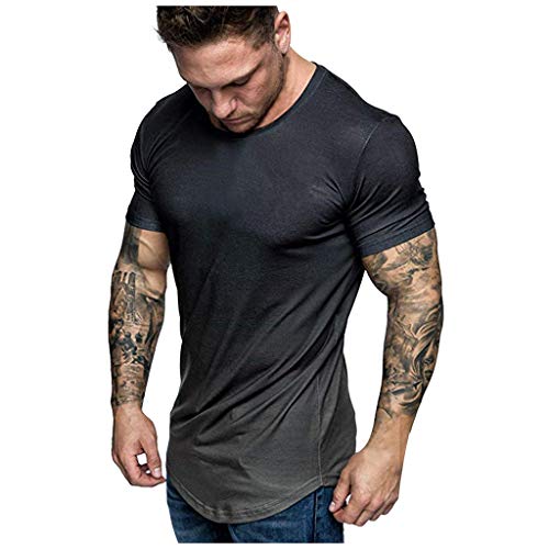You are currently viewing Men’s Short Sleeve Tops Summer Crewneck Casual Slim-Fit Tee Gradient Color Shirts Blouse (L, Black)